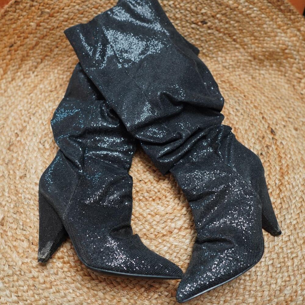 Unbranded Metallic Slouch Boots Black Size 8